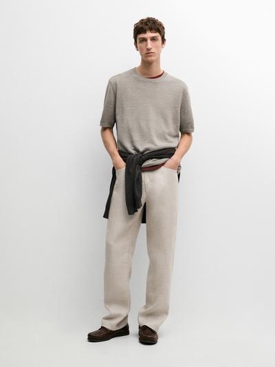 Massimo Dutti Легкая вязаная футболка из 100% льна купить с доставкой.