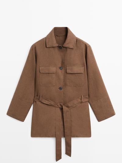 Massimo Dutti Льняной пиджак с карманами и деталями на поясе купить с доставкой.