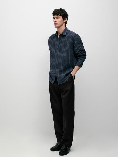 Massimo Dutti Рубашка в полоску из 100% льна