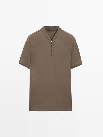 Massimo Dutti Поло с коротким рукавом на молнии из хлопка купить с доставкой.