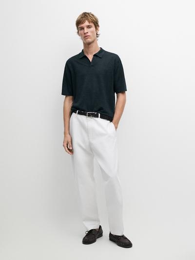 Massimo Dutti Поло-свитер с V-образным вырезом из льна купить с доставкой.