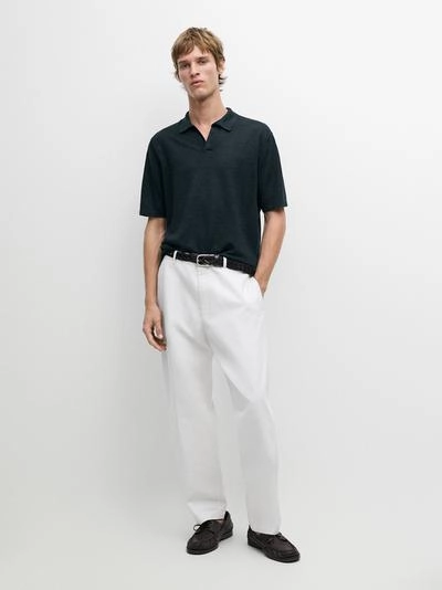 Поло-свитер с v-образным вырезом из льна- Заказать в России