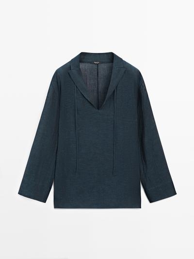 Massimo Dutti Блузка с воротником из 100% льна купить с доставкой.