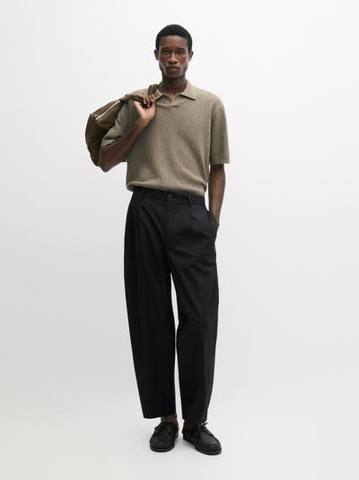 Massimo Dutti Поло с V-образным вырезом и косым трикотажем купить с доставкой.