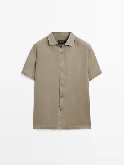 Рубашка из 100% льна с короткими рукавами- Заказать в России