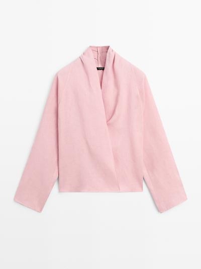 Massimo Dutti Блузка из льна свободного покроя с завязками купить с доставкой.