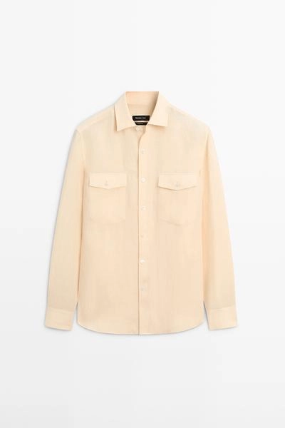 Рубашка из 100% льна с карманными деталями- Заказать в России