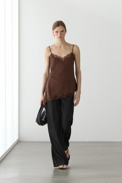 Massimo Dutti Топ с асимметричным асимметричным отделением из льняной смеси