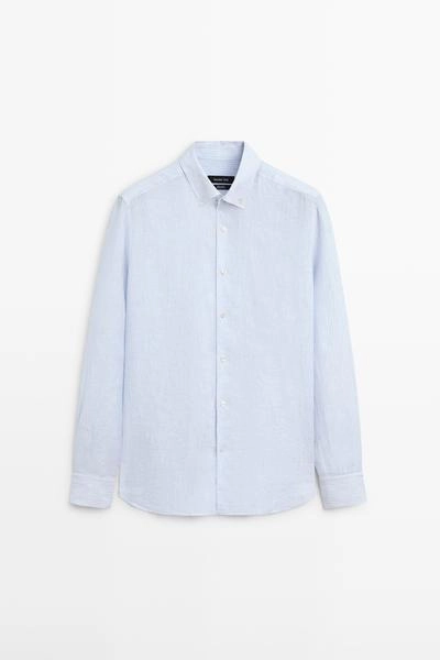 Рубашка из 100% льна в полоску с регулярной посадкой- Заказать в России