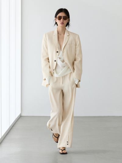 Massimo Dutti Брюки-костюм из льняной смеси с деталями на пуговицах купить с доставкой.