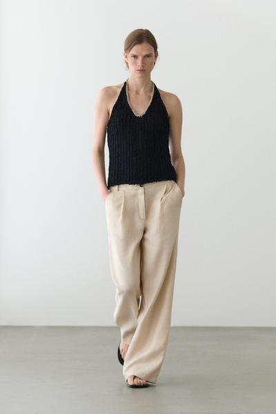 Massimo Dutti Брюки из 100% льна с широкими штанинами и эластичными деталями