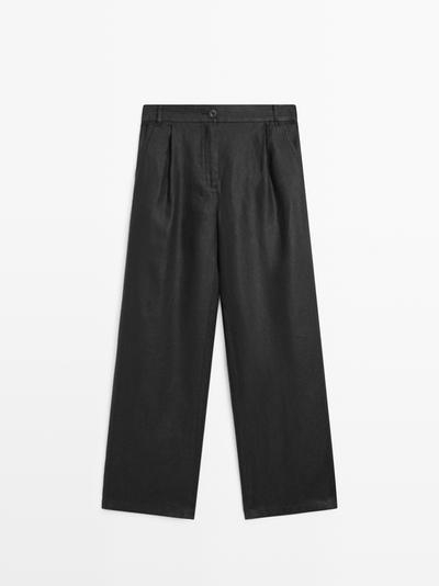 Massimo Dutti 100% льняные брюки прямого кроя с деталями на поясе