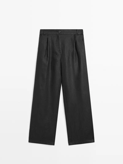 100% льняные брюки прямого кроя с деталями на поясе- Заказать в России