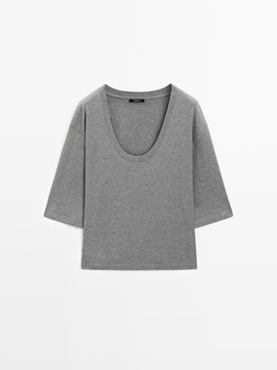 Massimo Dutti Футболка с круглым вырезом из 100% хлопка