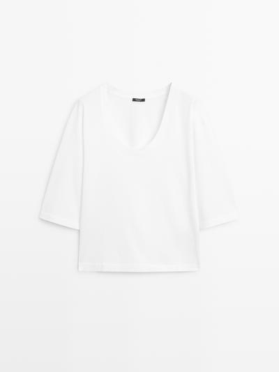 Massimo Dutti Футболка с округлым вырезом из 100% хлопка