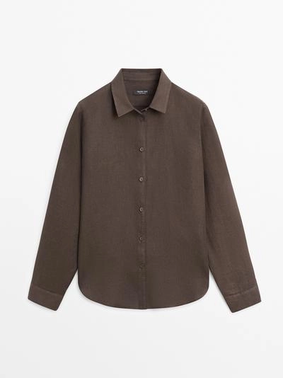 Рубашка из 100% льна с прямым кроем- Заказать в России