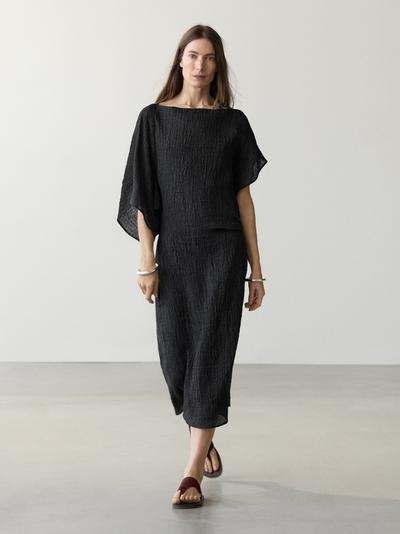 Massimo Dutti Платье из льна с асимметричным рукавом