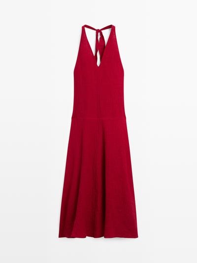 Massimo Dutti Длинное платье из 100% льна с деталями на горловине