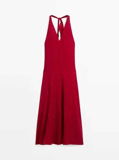 Длинное платье из 100% льна с деталями на горловине- Заказать в России