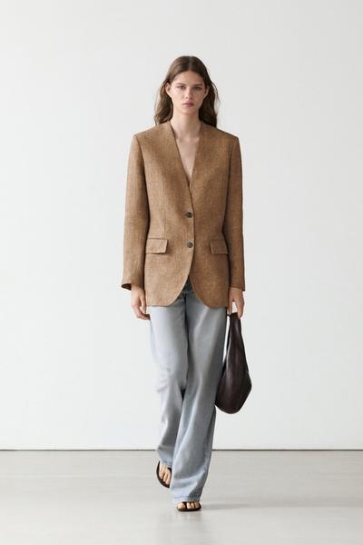 Massimo Dutti Пиджак из меланжевого льна купить с доставкой.