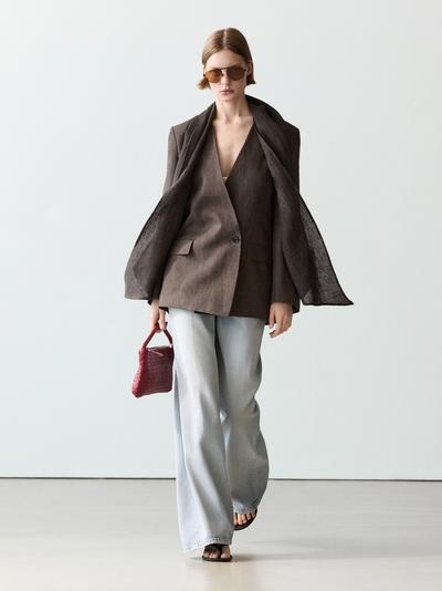 Massimo Dutti Пиджак из меланжевого льна с шарфом