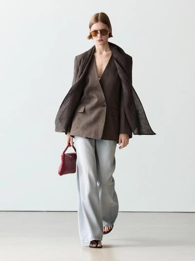 Пиджак из меланжевого льна с шарфом- Заказать в России