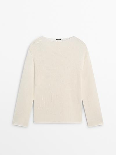 Massimo Dutti Пуловер из смесовой хлопковой пряжи с вырезом