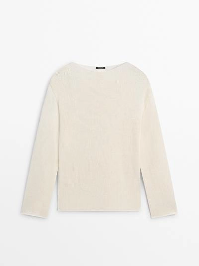 Пуловер из смесовой хлопковой пряжи с вырезом- Заказать в России