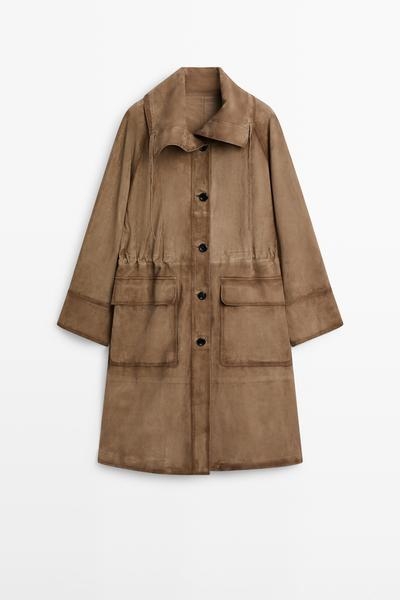 Massimo Dutti Парка с высоким воротником из замши