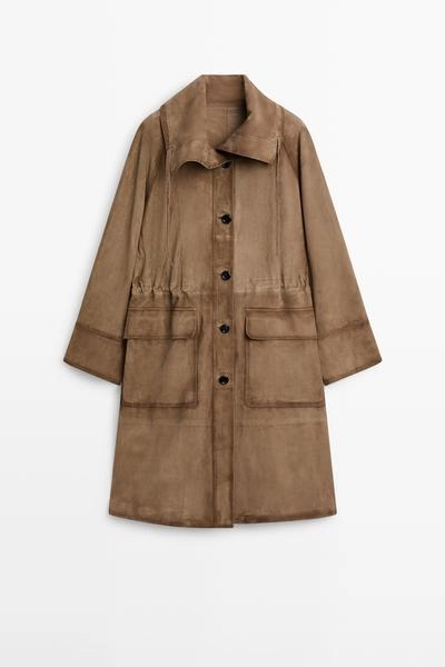 Парка с высоким воротником из замши