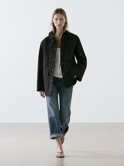 Massimo Dutti Длинная хлопковая парка с деталями воротника
