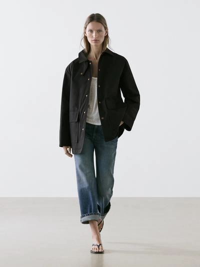 Длинная хлопковая парка с деталями воротника- Заказать в России