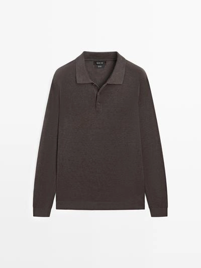 Поло из льна с воротником-стойкой- Заказать в России