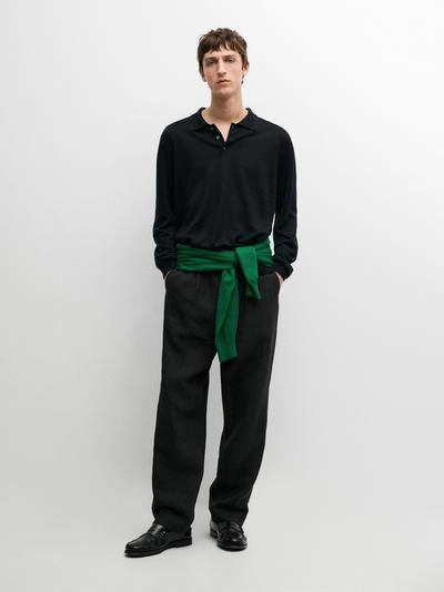 Поло-свитер с воротником из льна- Заказать в России