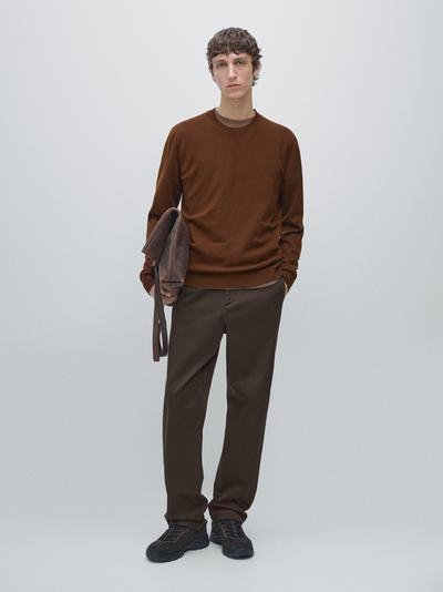 Massimo Dutti Трикотажный свитер из хлопка и шерсти с круглым вырезом