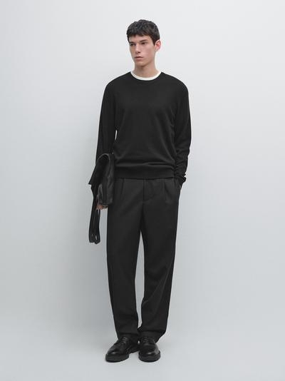 Massimo Dutti Джемпер из хлопка и шерсти с круглым вырезом