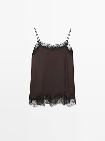 Massimo Dutti Топ-камисоль с контрастными кружевными деталями