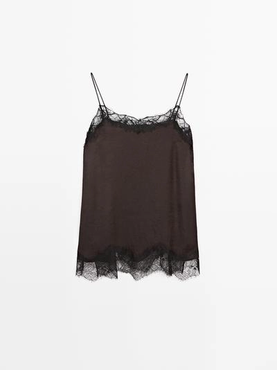 Топ-камисоль с контрастными кружевными деталями- Заказать в России