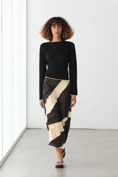 Многослойная юбка-миди из льна с контрастной отделкой- Заказать в России