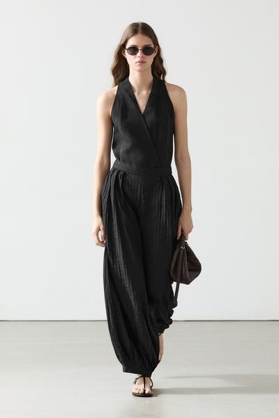 Massimo Dutti Широкие льняные брюки саруэль