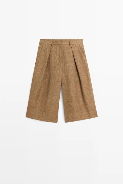 Шорты-бермуды из меланжевого льна для костюма- Заказать в России