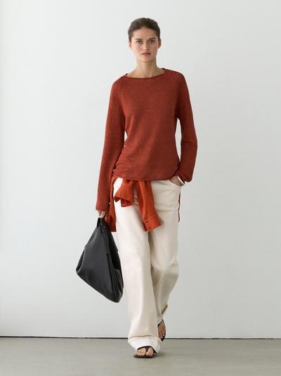 Massimo Dutti Свитер с круглым вырезом из льняной пряжи