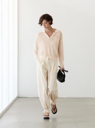 Massimo Dutti Свитер с воротником поло из тонкого льняного полотна купить с доставкой.