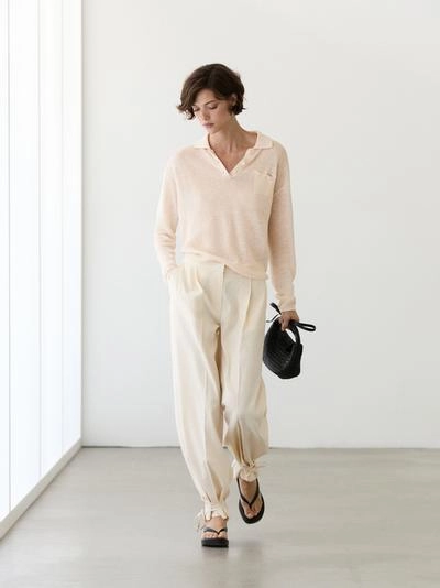 Свитер с воротником поло из тонкого льняного полотна- Заказать в России