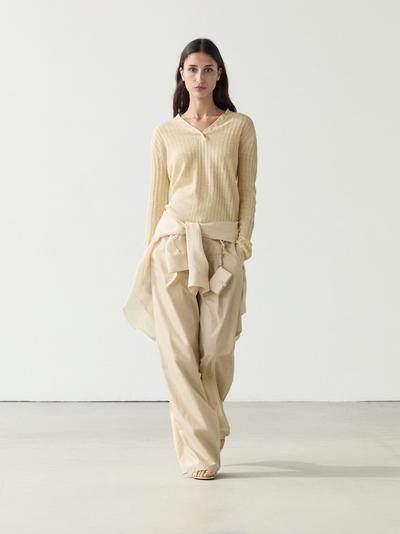 Massimo Dutti Льняной вязаный свитер с пуговицами