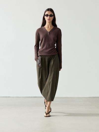 Massimo Dutti Свитер из льняного трикотажа с деталями на пуговицах