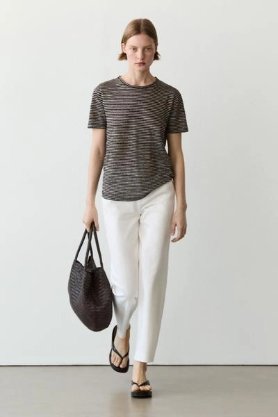 100% льняная футболка с полосками в стиле regular fit- Заказать в России