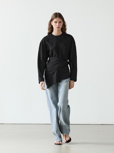Massimo Dutti Полосатая рубашка из льняного микса с шарфом