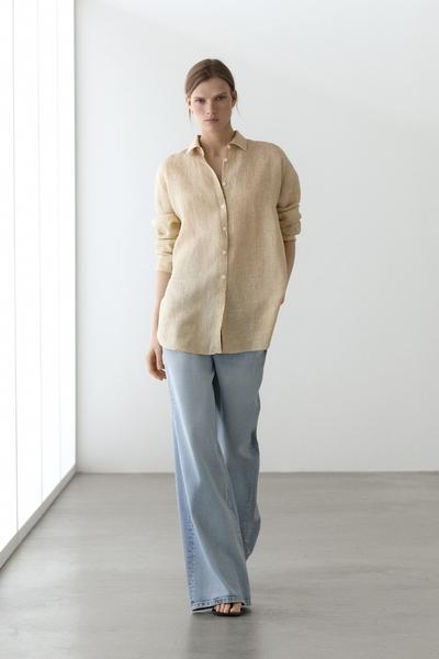 Massimo Dutti Рубашка в полоску из 100% льна