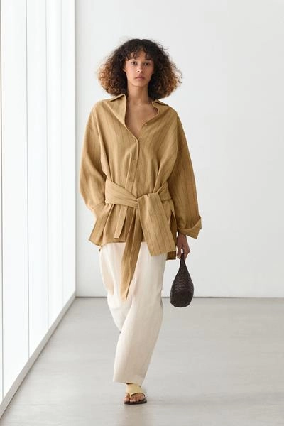 Рубашка в полоску с поясом- Заказать в России